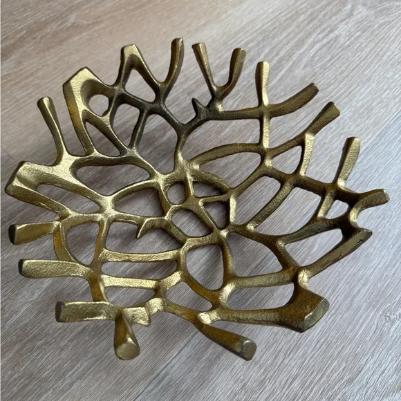 Designer Gold Coral Reef Nautical Stunning Metal Bowl Coastal Decor Functional